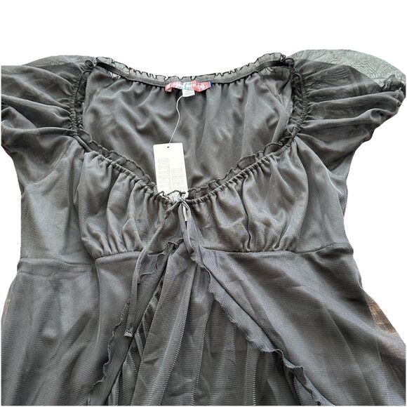 Urban Outfitters Black Babydoll Dress Chiffon Puff Sleeve Witch Goth Twilight L - Picture 12 of 13